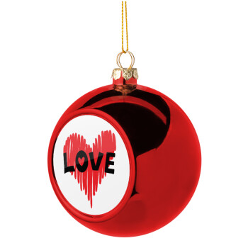 I Love You red heart, Χριστουγεννιάτικη μπάλα δένδρου Κόκκινη 8cm