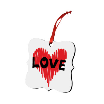 I Love You red heart, Christmas ornament polygon wooden 7.5cm