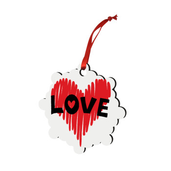 I Love You red heart, Χριστουγεννιάτικο στολίδι snowflake ξύλινο 7.5cm