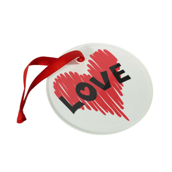 I Love You red heart, Χριστουγεννιάτικο στολίδι γυάλινο 9cm