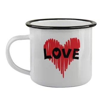 I Love You red heart, Κούπα εμαγιέ με μαύρο χείλος 360ml