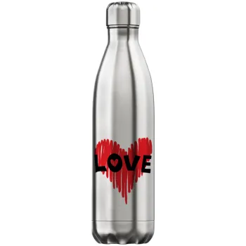 I Love You red heart, Μεταλλικό παγούρι θερμός Inox (Stainless steel), διπλού τοιχώματος, 750ml