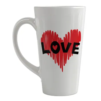 I Love You red heart, Κούπα κωνική Latte Μεγάλη, κεραμική, 450ml