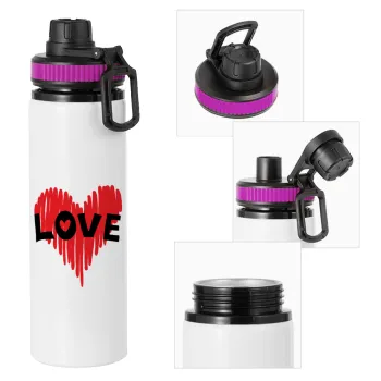 I Love You red heart, Metallic water bottle with safety lid, 850ml aluminum