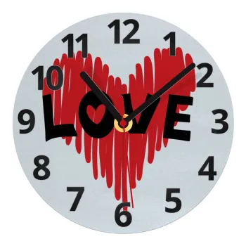 I Love You red heart, Ρολόι τοίχου γυάλινο (20cm)