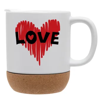 I Love You red heart, Ceramic coffee mug Cork (MAT), 330ml