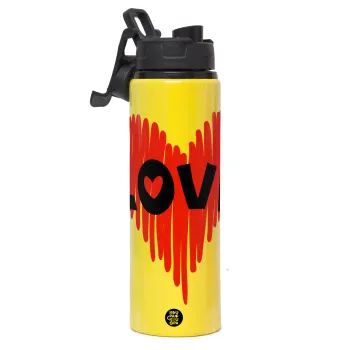 I Love You red heart, Metallic water bottle with safety lid, 850ml aluminum