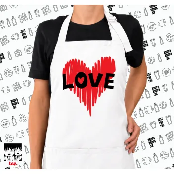 I Love You red heart, Ποδιά μακριά Σεφ ολόσωμη με τσέπες white (ΕΝΗΛΙΚΩΝ)