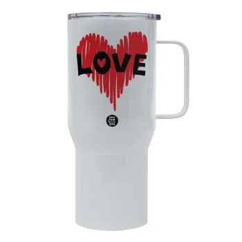 I Love You red heart, Mega Stainless steel Tumbler with lid, double wall 750L