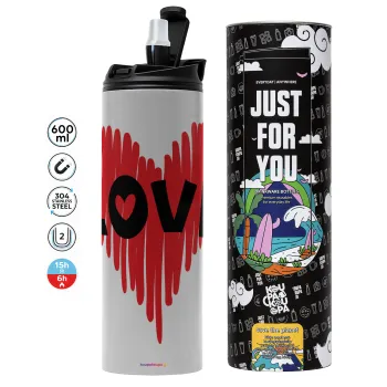 I Love You red heart, Tumbler stainless steel GREY 600ml