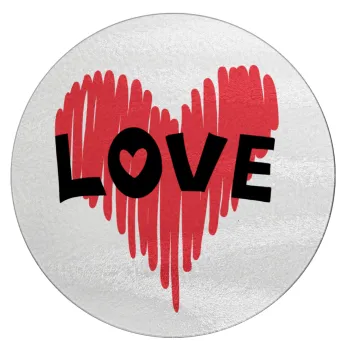 I Love You red heart, Επιφάνεια κοπής γυάλινη στρογγυλή (30cm)