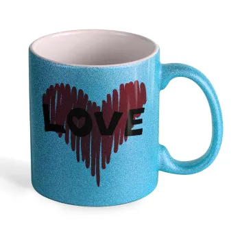 I Love You red heart, Κούπα Σιέλ Glitter που γυαλίζει, κεραμική, 330ml