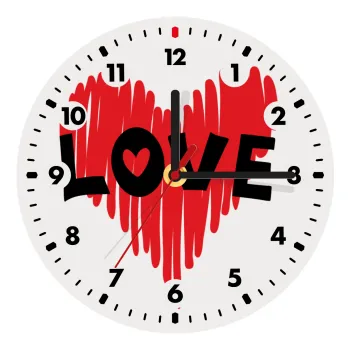 I Love You red heart, Wooden wall clock (20cm)
