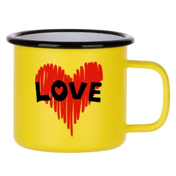 I Love You red heart, Metallic enamel MATT Yellow cup 360ml