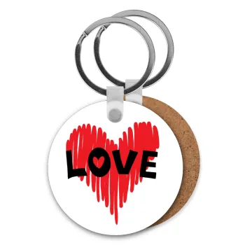 I Love You red heart, Μπρελόκ Ξύλινο στρογγυλό MDF Φ5cm
