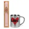 Easter Set, metallic thermal cup (300ml) & aromatic flat Easter candle (30cm) (PINK)