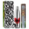 Easter Set, metallic stainless thermos flask (500ml) & scented flat Easter candle (30cm) (GRAY)