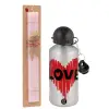 Easter Set, metallic Silver aluminum water bottle (500ml) & scented flat Easter candle (30cm) (PINK)