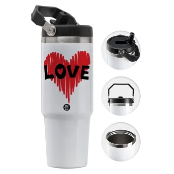 I Love You red heart, Θερμός Ανοξείδωτο 30oz με χερούλι