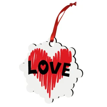 I Love You red heart, Στολίδι Χριστουγεννιάτικο στολίδι snowflake ξύλινο 7.5cm