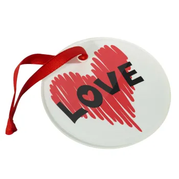 I Love You red heart, Στολίδι Χριστουγεννιάτικο στολίδι γυάλινο 9cm