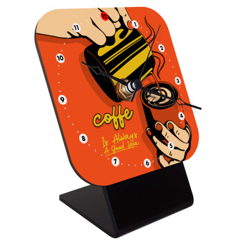 Coffe is always a good idea vintage poster, Επιτραπέζιο ρολόι ξύλινο με δείκτες (10cm)