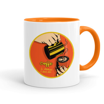 Coffe is always a good idea vintage poster, Mug colored orange, ceramic, 330ml