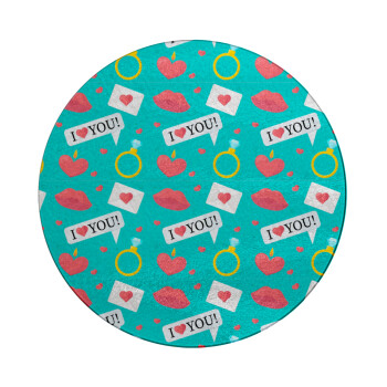 I Love You hearts rings & kiss pattern, Επιφάνεια κοπής γυάλινη στρογγυλή (30cm)