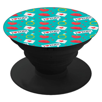 I Love You hearts rings & kiss pattern, Phone Holders Stand  Black Hand-held Mobile Phone Holder