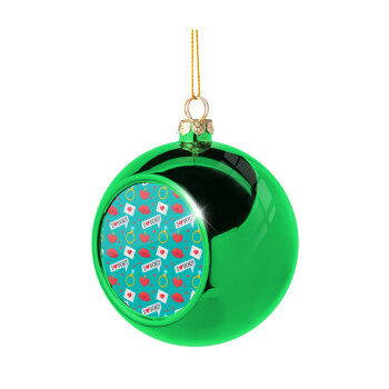 I Love You hearts rings & kiss pattern, Χριστουγεννιάτικη μπάλα δένδρου Πράσινη 8cm