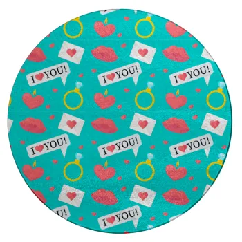 I Love You hearts rings & kiss pattern, Επιφάνεια κοπής γυάλινη στρογγυλή (30cm)