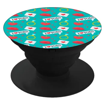 I Love You hearts rings & kiss pattern, Phone Holders Stand  Μαύρο Βάση Στήριξης Κινητού στο Χέρι