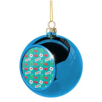 I Love You hearts rings & kiss pattern, Blue Christmas tree ball ornament 8cm