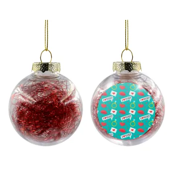 I Love You hearts rings & kiss pattern, Transparent Christmas tree ball ornament with red filling 8cm