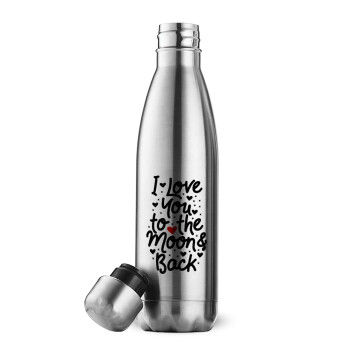 I love you to the moon and back with hearts, Inox (Stainless steel) double-walled metal mug, 500ml