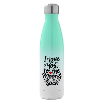I love you to the moon and back with hearts, Metal mug thermos Green/White (Stainless steel), double wall, 500ml