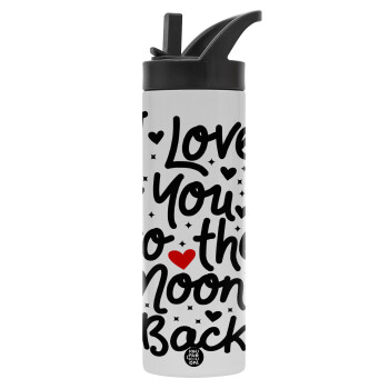 I love you to the moon and back with hearts, bottle-thermo-straw