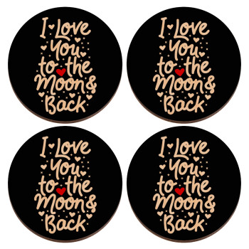 I love you to the moon and back with hearts, ΣΕΤ x4 Σουβέρ ξύλινα στρογγυλά plywood (9cm)