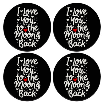 I love you to the moon and back with hearts, SET of 4 round wooden coasters (9cm)