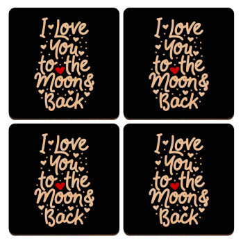 I love you to the moon and back with hearts, ΣΕΤ x4 Σουβέρ ξύλινα τετράγωνα plywood (9cm)