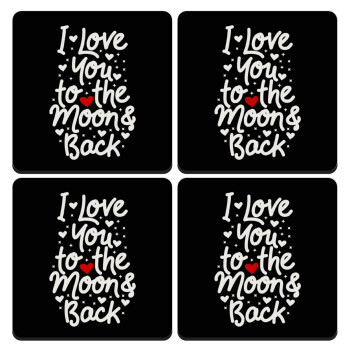 I love you to the moon and back with hearts, ΣΕΤ 4 Σουβέρ ξύλινα τετράγωνα (9cm)