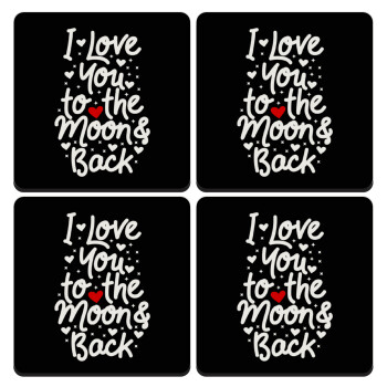 I love you to the moon and back with hearts, ΣΕΤ 4 Σουβέρ ξύλινα τετράγωνα (9cm)