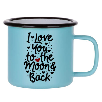 I love you to the moon and back with hearts, Κούπα Μεταλλική εμαγιέ ΜΑΤ σιέλ 360ml