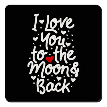 I love you to the moon and back with hearts, Τετράγωνο μαγνητάκι ξύλινο 9x9cm