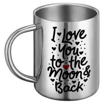 I love you to the moon and back with hearts, Ανοξείδωτη Μεταλλική Κούπα 450ml - Διπλού Τοιχώματος