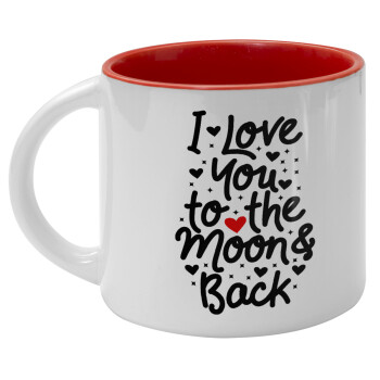 I love you to the moon and back with hearts, Κούπα κεραμική 400ml Λευκή/Κόκκινη