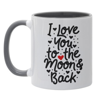 I love you to the moon and back with hearts, Mug colored grey, ceramic, 330ml