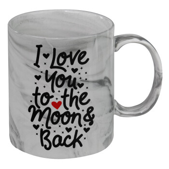 I love you to the moon and back with hearts, Mug ceramic marble style, 330ml