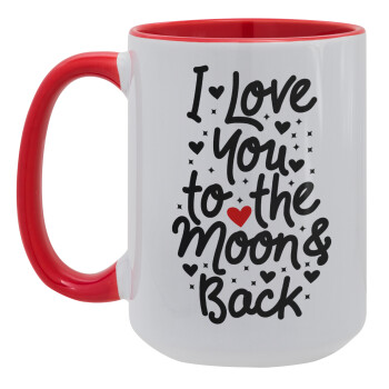 I love you to the moon and back with hearts, Κούπα Mega 15oz, κεραμική Κόκκινη, 450ml