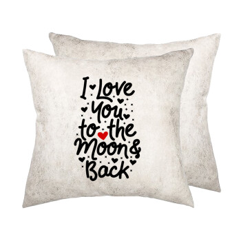 I love you to the moon and back with hearts, Μαξιλάρι καναπέ Δερματίνη Γκρι 40x40cm με γέμισμα